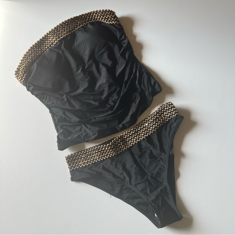 SHEIN Black and Gold Strapless Bikini